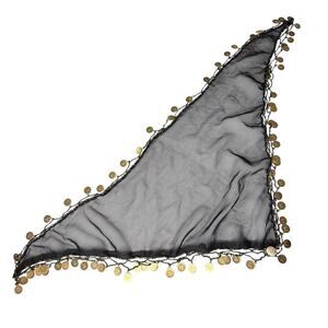 Sheer Black Triangle Head Scarf with Gold Coins – Bellydance or Festival Wrap